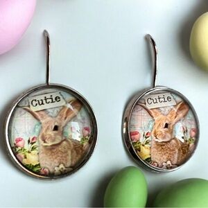 Sold     Easter Earrings Charming Bunny CUTIE with Floral Accents